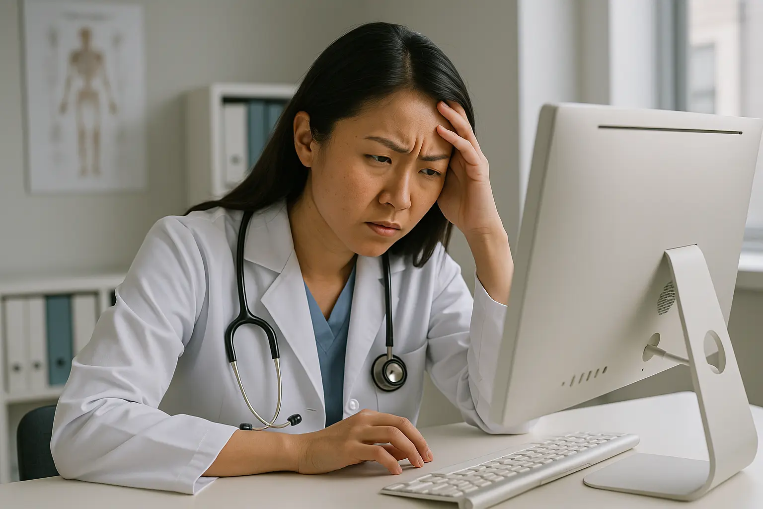 Female doctor frustrated by OMS Vision